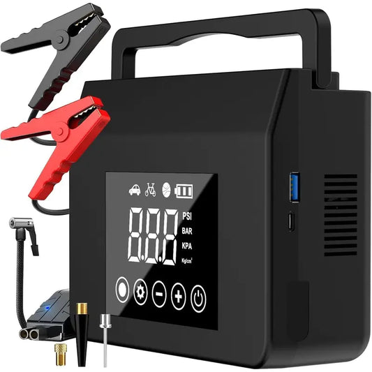 Portable Car Jump Starter with Tire Inflator & LED Light